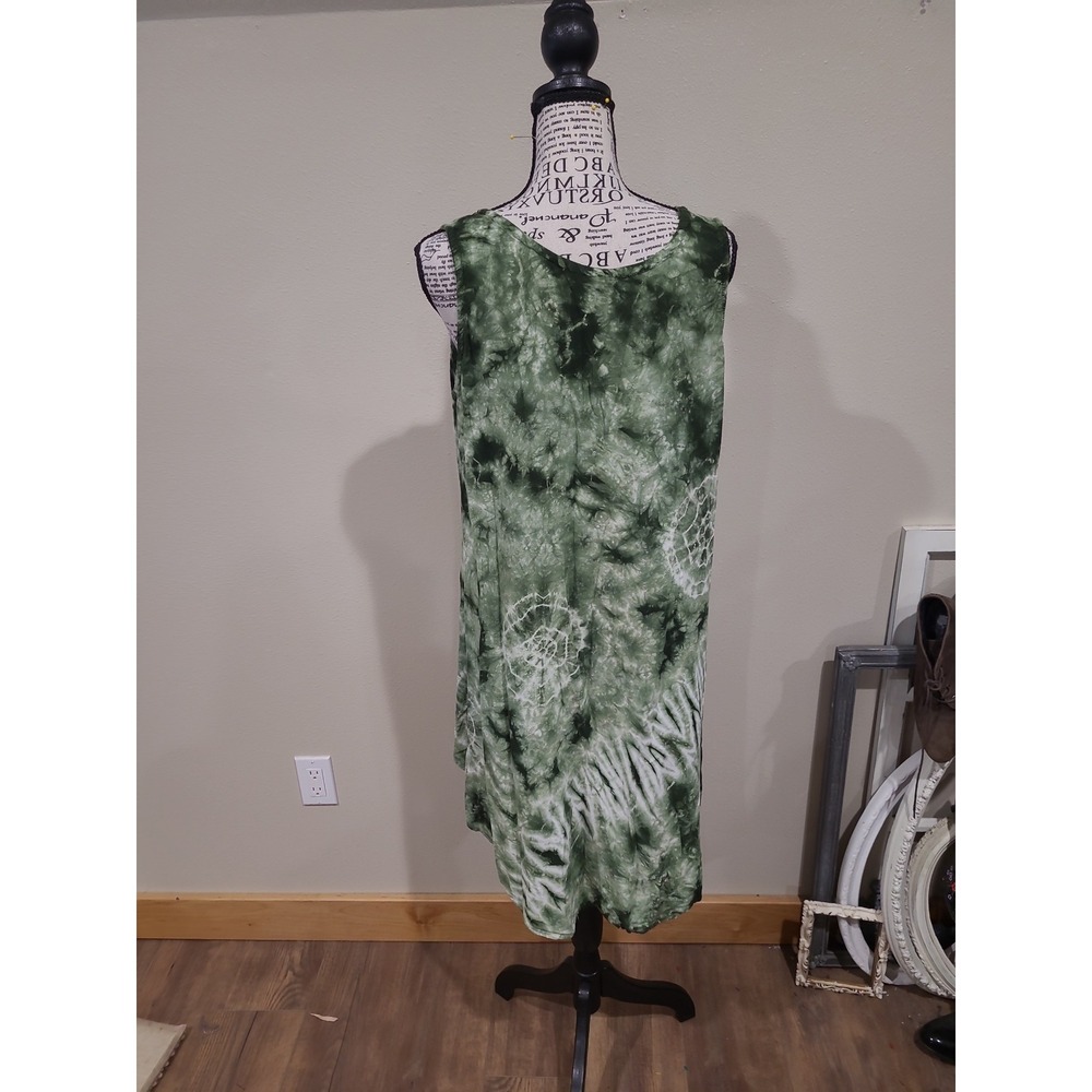 Flashback boho festival green tie dye flowy dress pockets Women SZ M/L relaxed - Picture 5 of 11